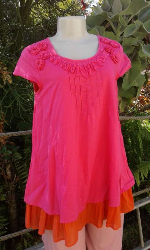 Vintage Pink Orange Gypsy Boho Style Summer Top Size 12
