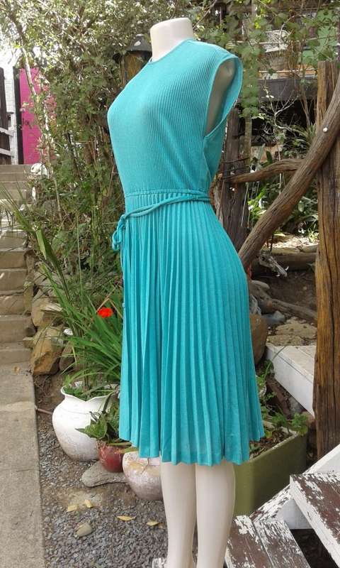 Vintage 1980s Teal Green Pleated Dress Size 12