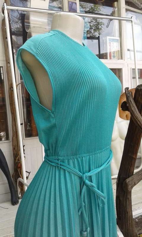 Vintage 1980s Teal Green Pleated Dress Size 12