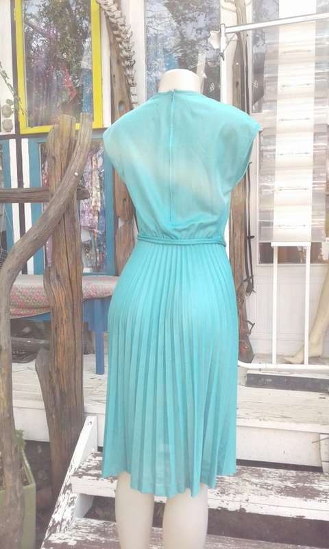 Vintage 1980s Teal Green Pleated Dress Size 12