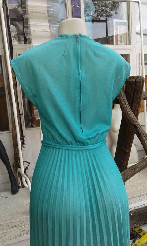Vintage 1980s Teal Green Pleated Dress Size 12