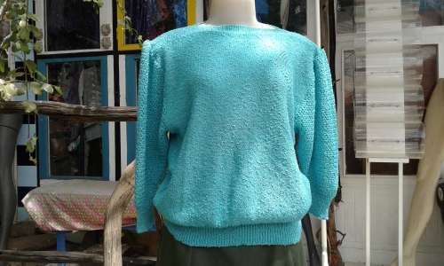Original 1980s Vintage Turquoise Knit Top Long Sleeves