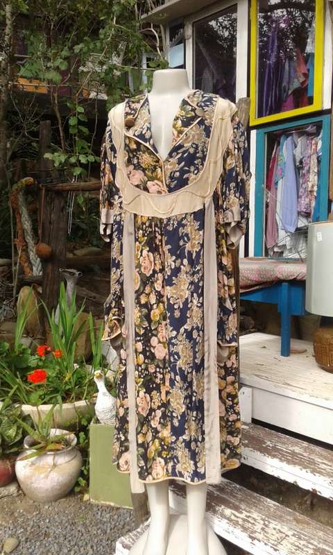 Original 1980s Vintage Boho Style Tunic Kaftan Gypsy Dress Size 14 to 16