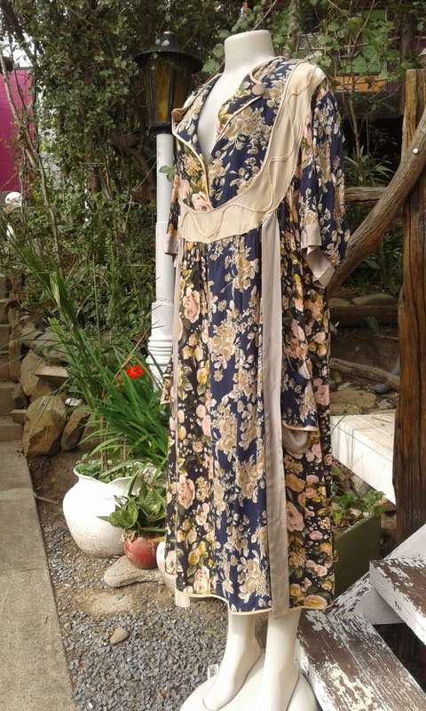 Original 1980s Vintage Boho Style Tunic Kaftan Gypsy Dress Size 14 to 16