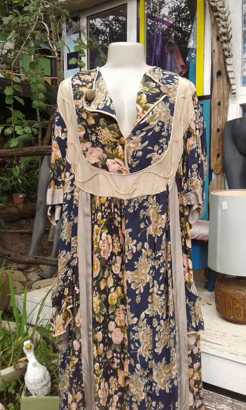 Original 1980s Vintage Boho Style Tunic Kaftan Gypsy Dress Size 14 to 16