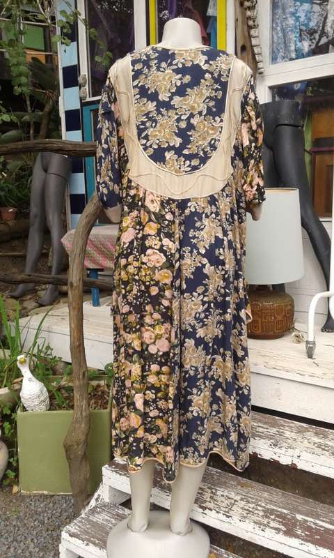 Original 1980s Vintage Boho Style Tunic Kaftan Gypsy Dress Size 14 to 16