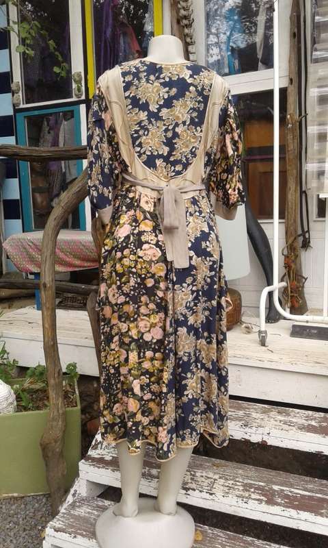 Original 1980s Vintage Boho Style Tunic Kaftan Gypsy Dress Size 14 to 16