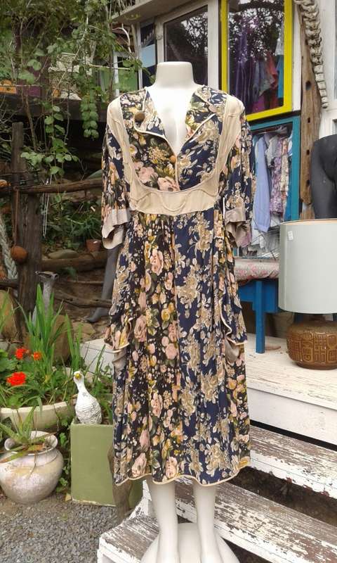 Original 1980s Vintage Boho Style Tunic Kaftan Gypsy Dress Size 14 to 16