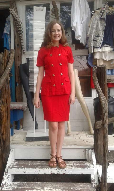 Vintage 1980s Red Costume Skirt Suit Size 8