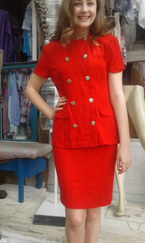 Vintage 1980s Red Costume Skirt Suit Size 8