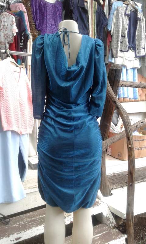 Formal Dresses Vintage 1980s Metallic Green Cocktail Dress With Ruffled Sides for sale in East London ID 629657496
