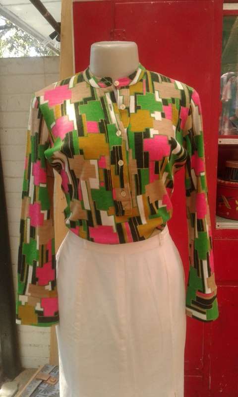 Original 1970s Vintage Psychedelic Pattern RetroTop Blouse By Pierbe Made in France