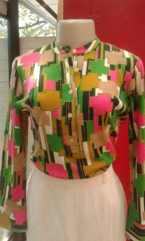 Original 1970s Vintage Psychedelic Pattern RetroTop Blouse By Pierbe Made in France