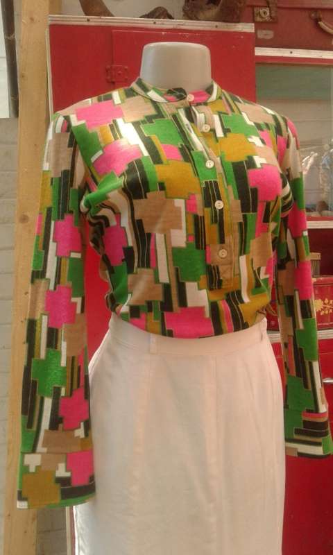 Original 1970s Vintage Psychedelic Pattern RetroTop Blouse By Pierbe Made in France