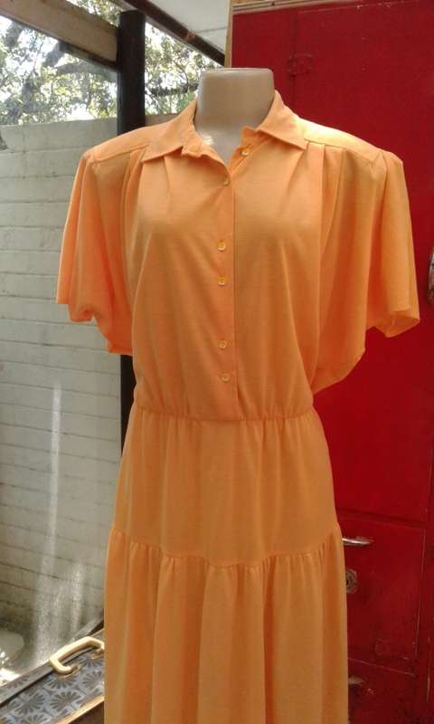 Vintage 1980s Deep Yellow Bat Sleeves Summer Dress Fits a size 12 yo 14