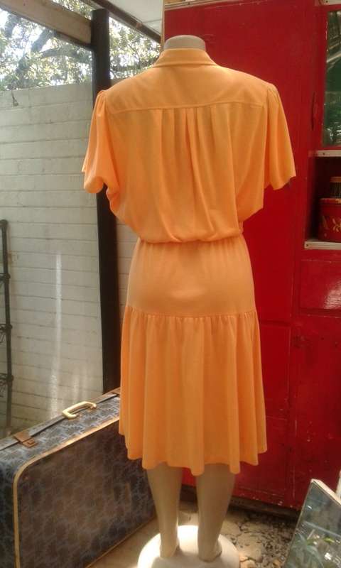 Vintage 1980s Deep Yellow Bat Sleeves Summer Dress Fits a size 12 yo 14