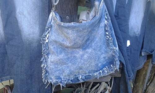Vintage Embroidered Denim Shoulder Handbag