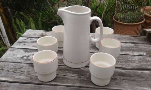 Vintage Drostdy Ware Stonecraft Retro Pitcher Jug And 6 Matching Mugs Mid Century Modern