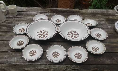 Rare Vintage Retro Electra Casual Ceram Malaga Stoneware Set 12 bowls 2 large bowls MADE In JAPAN