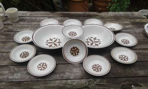 Rare Vintage Retro Electra Casual Ceram Malaga Stoneware Set 12 bowls 2 large bowls MADE In JAPAN