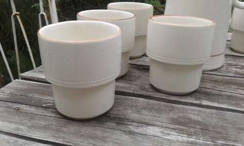 Vintage Drostdy Ware Stonecraft Retro Pitcher Jug And 6 Matching Mugs Mid Century Modern