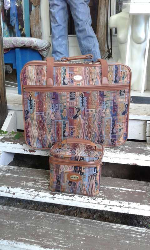 Set Of Aero Vintage Fabric Tapestry Suitcase Plus Vanity Bag