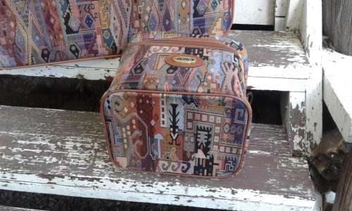 Set Of Aero Vintage Fabric Tapestry Suitcase Plus Vanity Bag