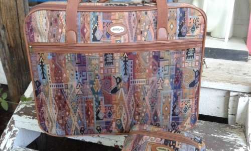 Set Of Aero Vintage Fabric Tapestry Suitcase Plus Vanity Bag