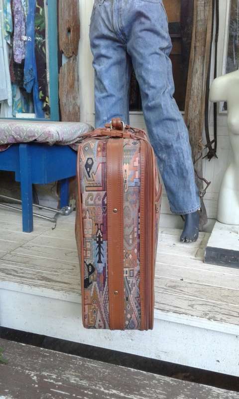 Set Of Aero Vintage Fabric Tapestry Suitcase Plus Vanity Bag