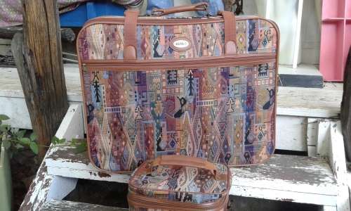 Set Of Aero Vintage Fabric Tapestry Suitcase Plus Vanity Bag