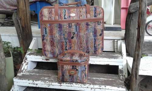Set Of Aero Vintage Fabric Tapestry Suitcase Plus Vanity Bag