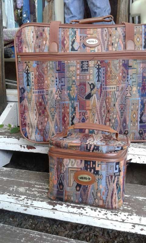 Set Of Aero Vintage Fabric Tapestry Suitcase Plus Vanity Bag