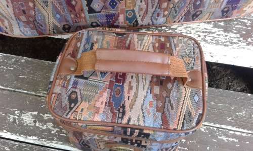 Set Of Aero Vintage Fabric Tapestry Suitcase Plus Vanity Bag