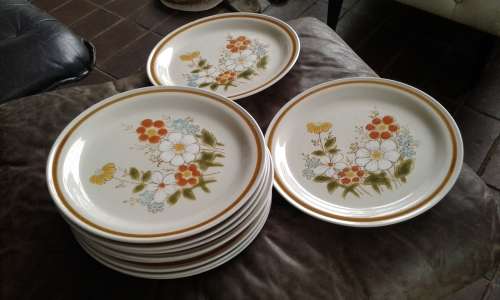 10 Vintage Highland Florals Collection Japanese Stoneware Dinner Plates Highland Blue