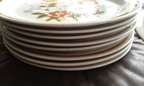 10 Vintage Highland Florals Collection Japanese Stoneware Dinner Plates Highland Blue