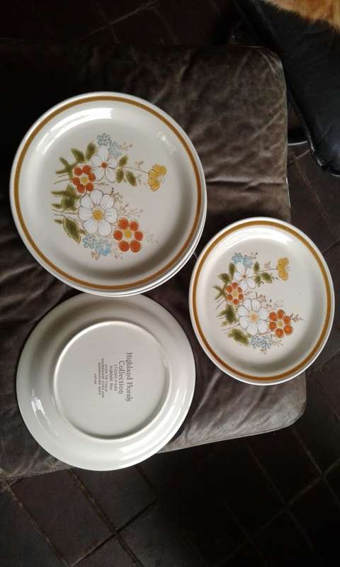 10 Vintage Highland Florals Collection Japanese Stoneware Dinner Plates Highland Blue