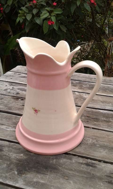 Large Gabriella Miller Designs Fenton Pitcher Jug Pink And Cream With Small Rose Design
