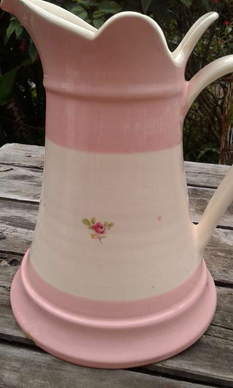 Large Gabriella Miller Designs Fenton Pitcher Jug Pink And Cream With Small Rose Design