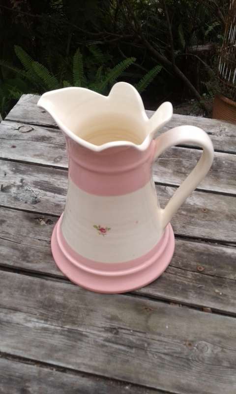Large Gabriella Miller Designs Fenton Pitcher Jug Pink And Cream With Small Rose Design