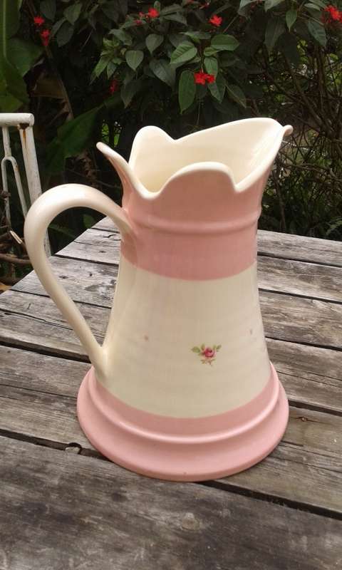 Large Gabriella Miller Designs Fenton Pitcher Jug Pink And Cream With Small Rose Design
