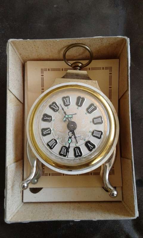 Vintage 1960s Blessing Alarm Travel Clock Brass Trimmings In Original Box