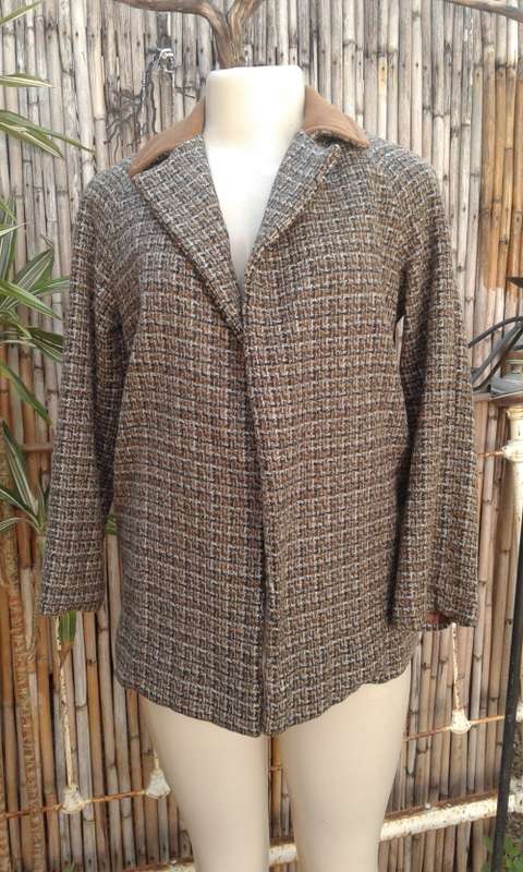 Vintage 1960s Costum Design Tartan Jacket With Brown Collar Size 10