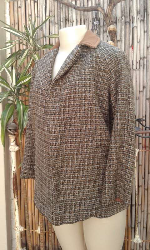 Vintage 1960s Costum Design Tartan Jacket With Brown Collar Size 10