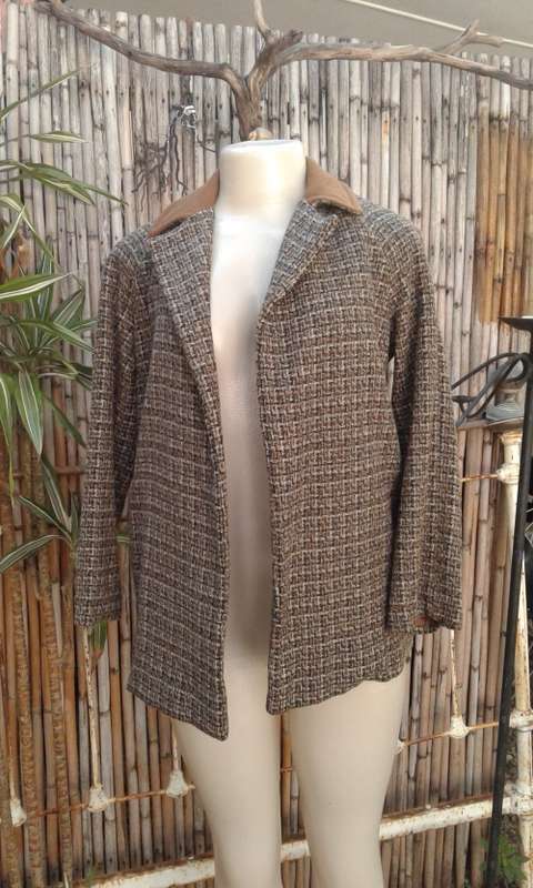 Vintage 1960s Costum Design Tartan Jacket With Brown Collar Size 10