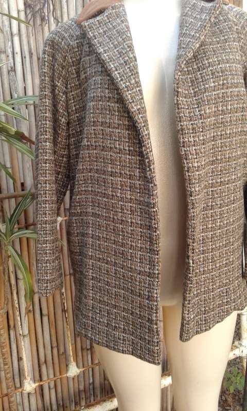 Vintage 1960s Costum Design Tartan Jacket With Brown Collar Size 10