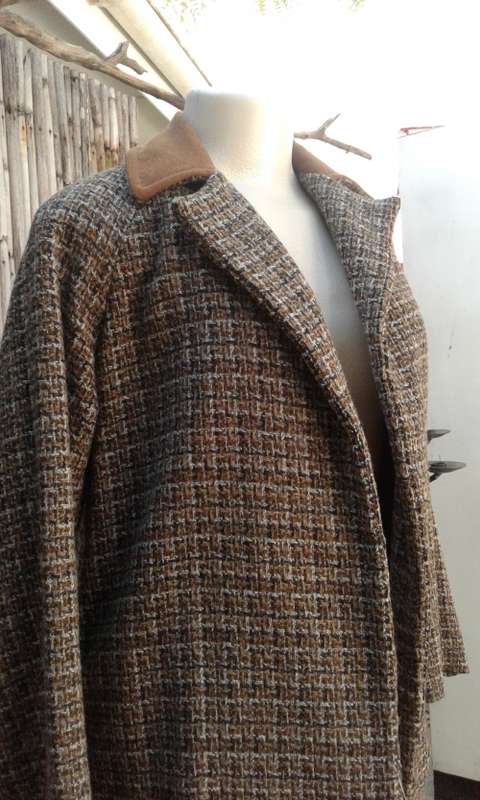 Vintage 1960s Costum Design Tartan Jacket With Brown Collar Size 10