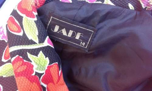 Vintage 1990s Short Sleeves Floral Print Jacket Blazer By JADE Golden Lionshead Buttons Size 14