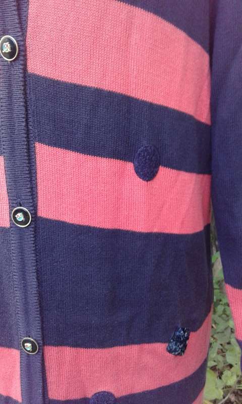 Vintage Horst Basler Overlength Red Black Striped Knitted Wool Cardigan Mini Dress Size 10 to 12