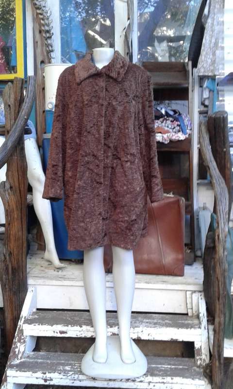 Vintage 1960s Chocolat Brown Karakul Caracul Persian Lamb Fur Coat Size 16 Excellent Condition