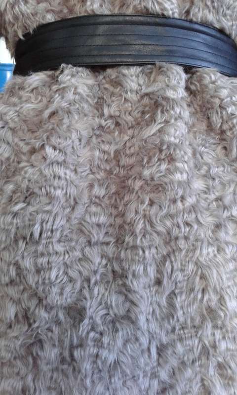 H M Grey Faux Fur Coat With Leather Belt Size 12 to 14
